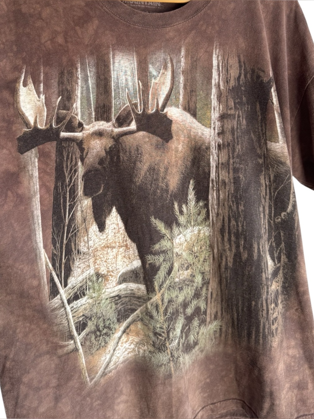 The Mountain 2002 Moose T-Shirt Mens XL Brown Tie Dye Animal Graphic Tee GUC